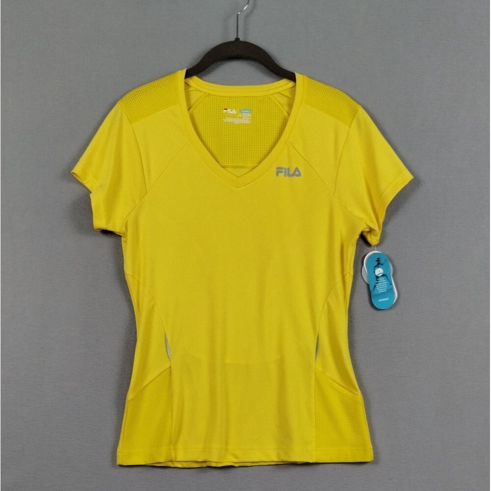 Fila Womens Medium Sport Shirt Yellow Short Sleeve Running Wicking Tech